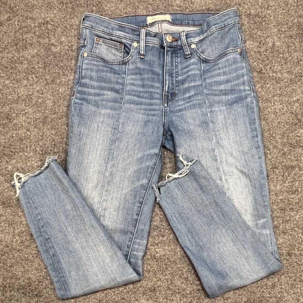 Madewell Skinny Jeans Womens 29 Blue 9 Inch High Rise Seam Front Raw Hem